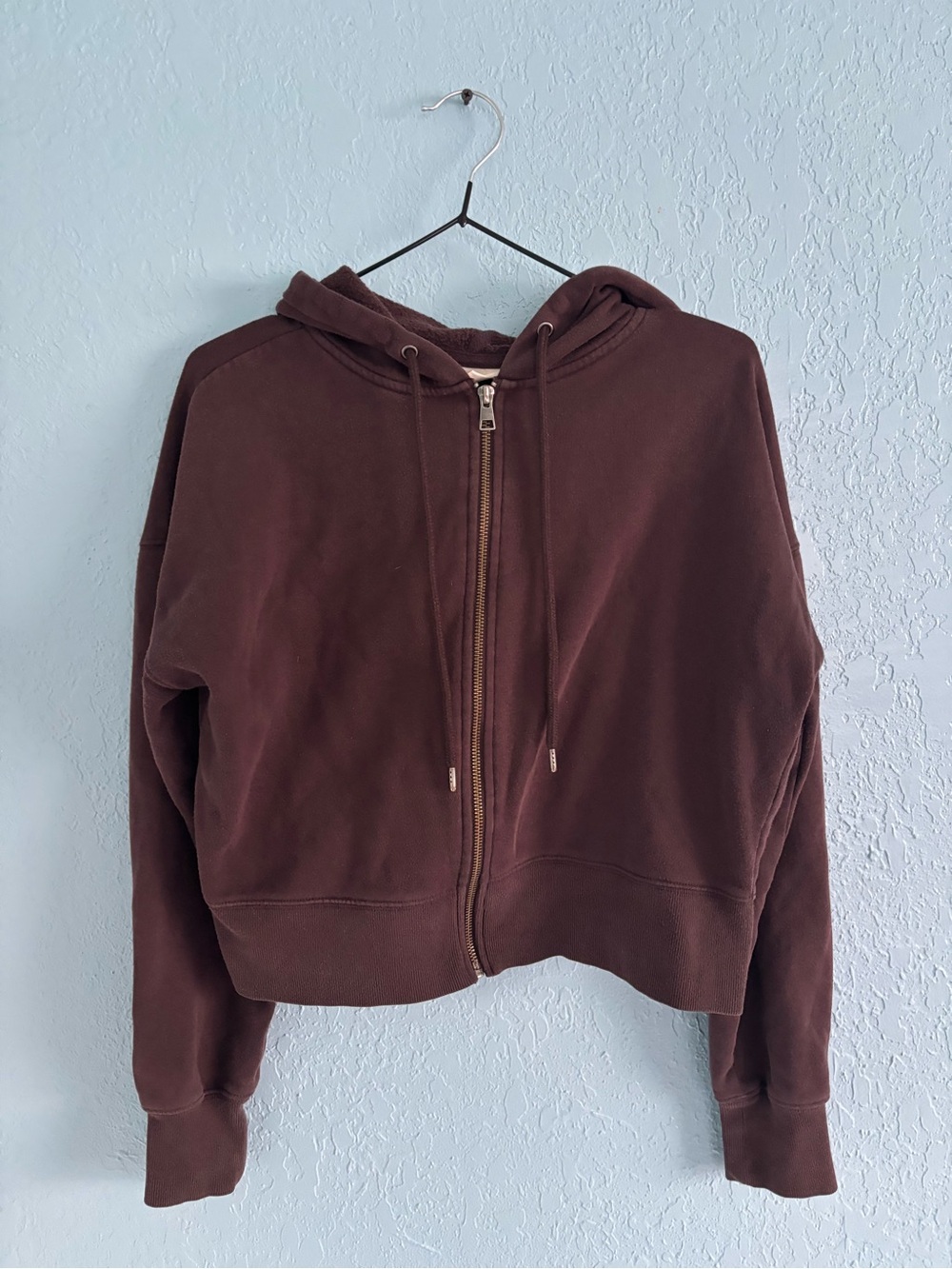 Cropped Zip-Up Hoodie in Deep Brown - Women's Top
